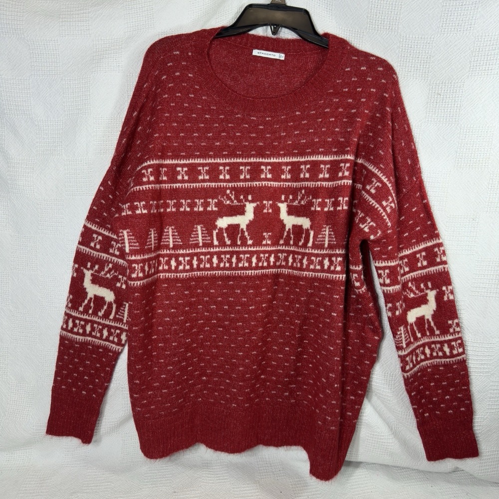 Staccato Women's Red Christmas Sweater‎ Deer Size Large